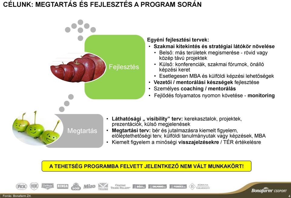 Fejlődés folyamatos nyomon követése - monitoring Megtartás Láthatósági visibility terv: kerekasztalok, projektek, prezentációk, külső megjelenések Megtartási terv: bér és jutalmazásra kiemelt