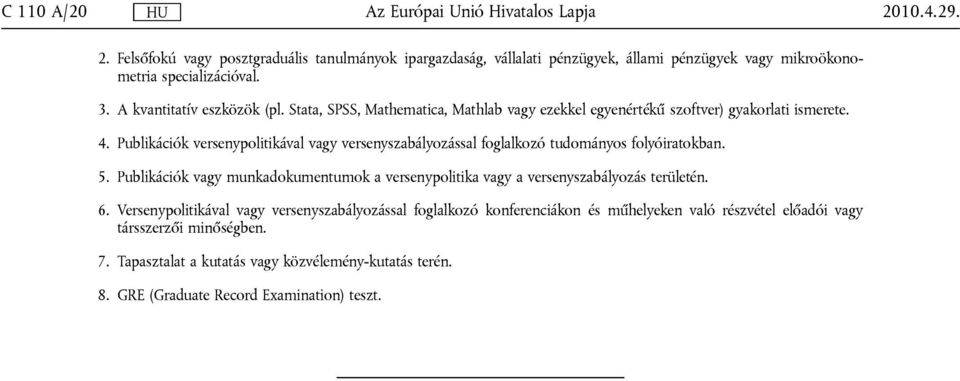 Publikációk versenypolitikával vagy versenyszabályozással foglalkozó tudományos folyóiratokban. 5.