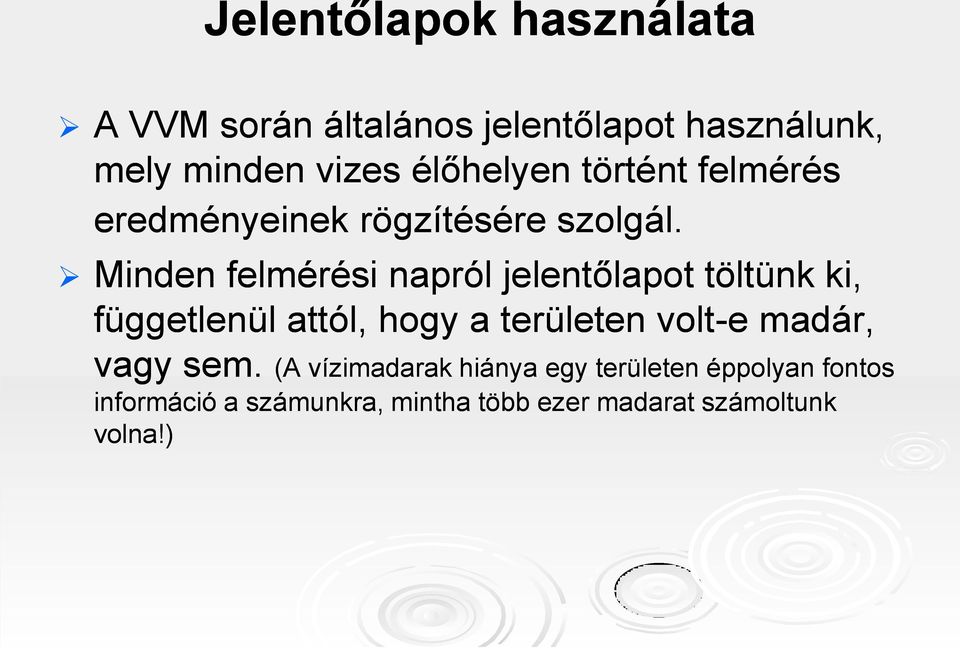 Minden felmérési napról jelentőlapot töltünk ki, függetlenül attól, hogy a területen volt-e