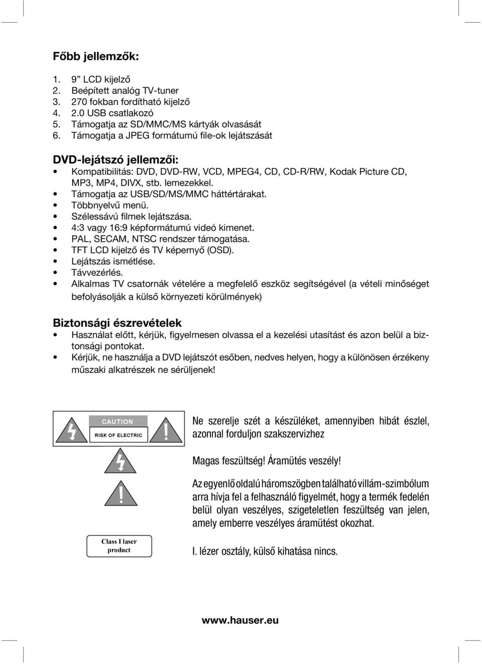 HAUSER. PDVD-969 Hordozható DVD lejátszó - PDF Ingyenes letöltés
