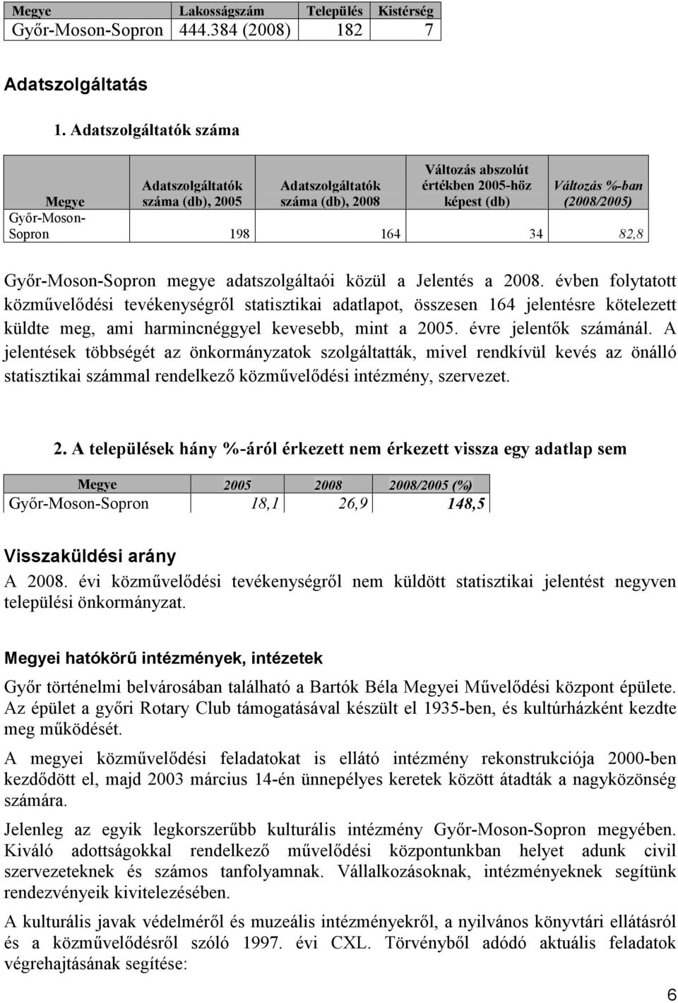 Győr-Moson-Sopron megye adatszolgáltaói közül a Jelentés a 2008.