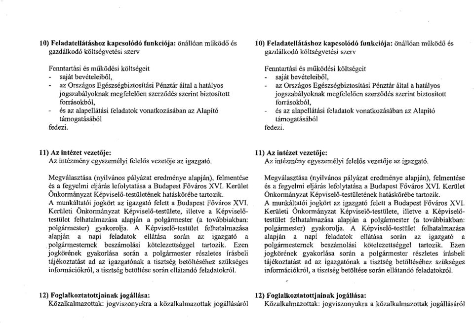10) Feladatellátáshoz kapcsolódó funkciója: önállóan működő és gazdálkodó költségvetési szerv Fenntartási és működési költségeit - saját bevételeiből, - az Országos Egészségbiztosítási Pénztár által