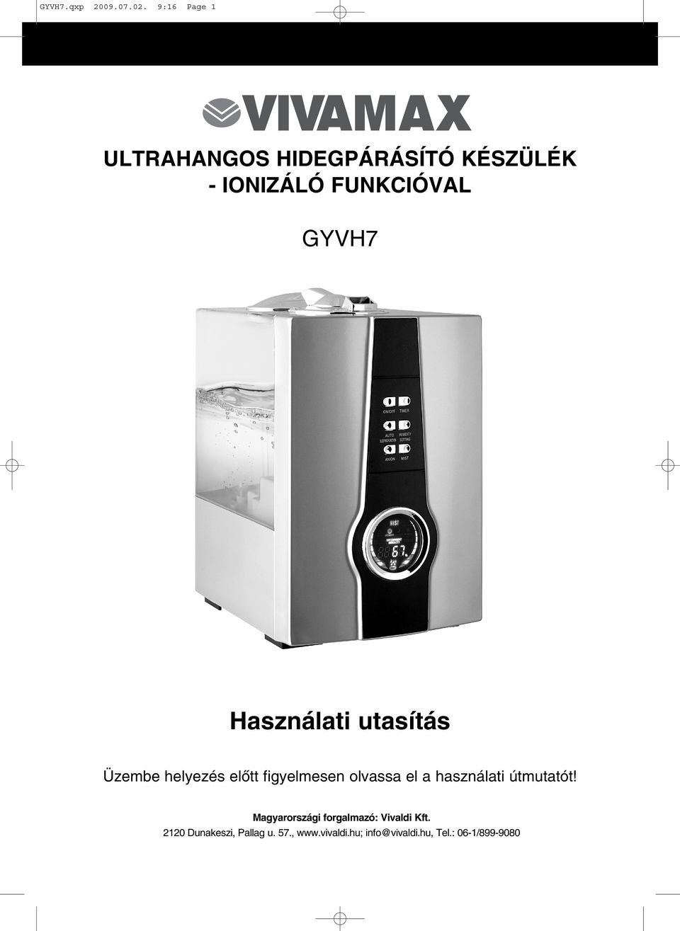 ULTRAHANGOS HIDEGPÁRÁSÍTÓ KÉSZÜLÉK - IONIZÁLÓ FUNKCIÓVAL GYVH7. Használati  utasítás - PDF Free Download