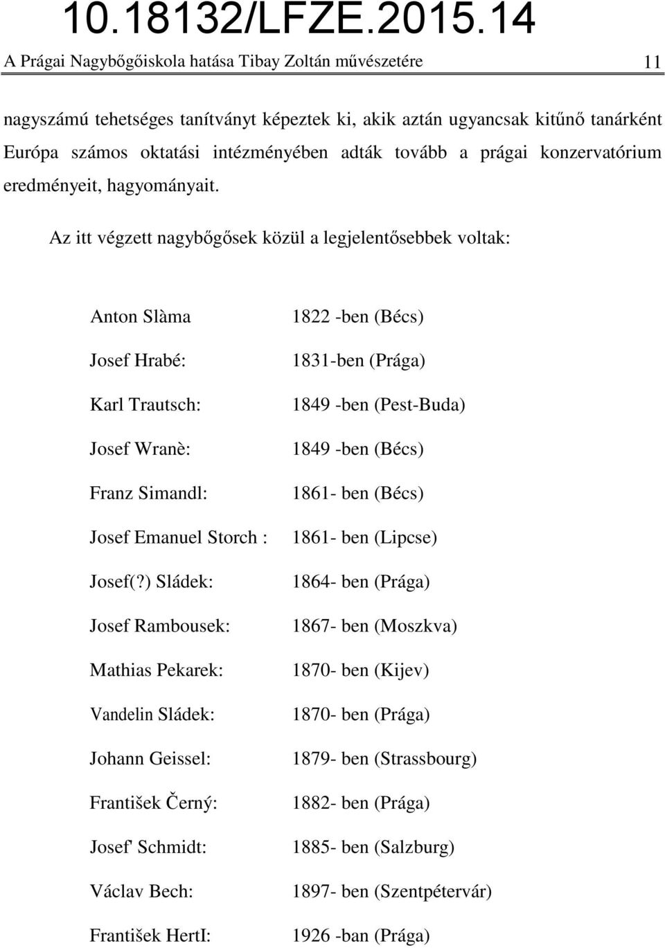 Az itt végzett nagybőgősek közül a legjelentősebbek voltak: Anton Slàma Josef Hrabé: Karl Trautsch: Josef Wranè: Franz Simandl: Josef Emanuel Storch : Josef(?