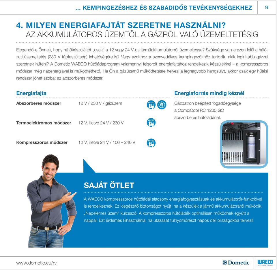 Szüksége van-e ezen felül a hálózati üzemeltetés (230 V tápfeszültség) lehetőségére is? Vagy azokhoz a szenvedélyes kempingezőkhöz tartozik, akik leginkább gázzal szeretnek hűteni?