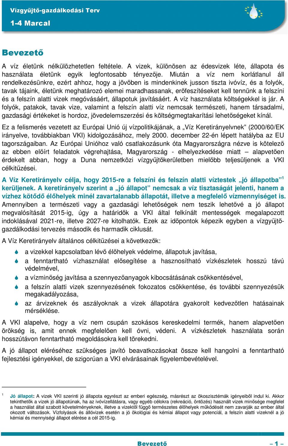 erıfeszítéseket kell tennünk a felszíni és a felszín alatti vizek megóvásáért, állapotuk javításáért. A víz használata költségekkel is jár.