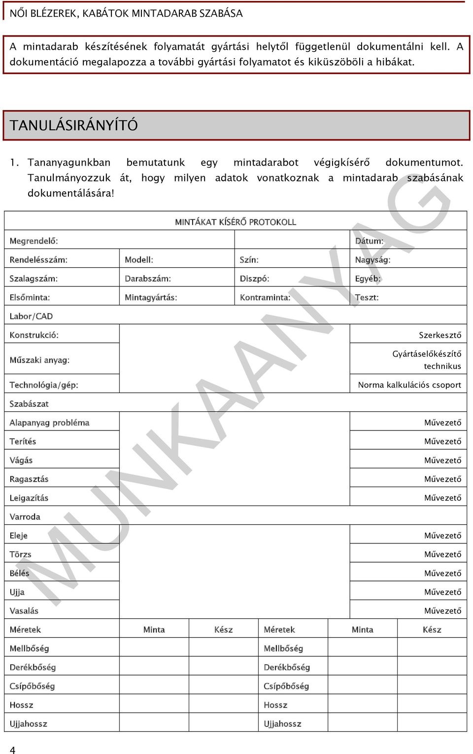 Megrendelő: MINTÁKAT KÍSÉRŐ PROTOKOLL Dátum: Rendelésszám: Modell: Szín: Nagyság: Szalagszám: Darabszám: Diszpó: Egyéb: Elsőminta: Mintagyártás: Kontraminta: Teszt: Labor/CAD Konstrukció: Műszaki