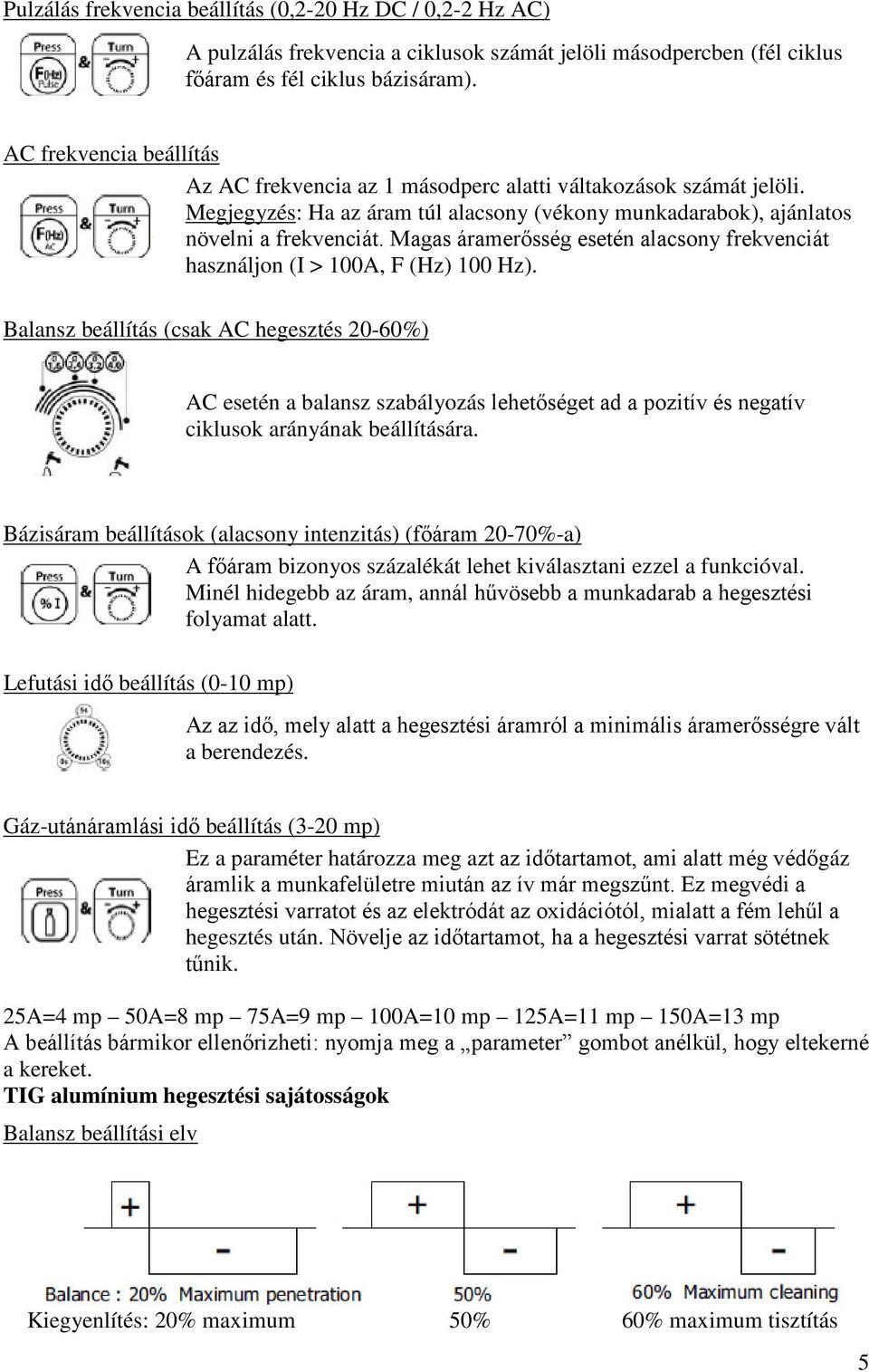 Magas áramerősség esetén alacsony frekvenciát használjon (I > 100A, F (Hz) 100 Hz).