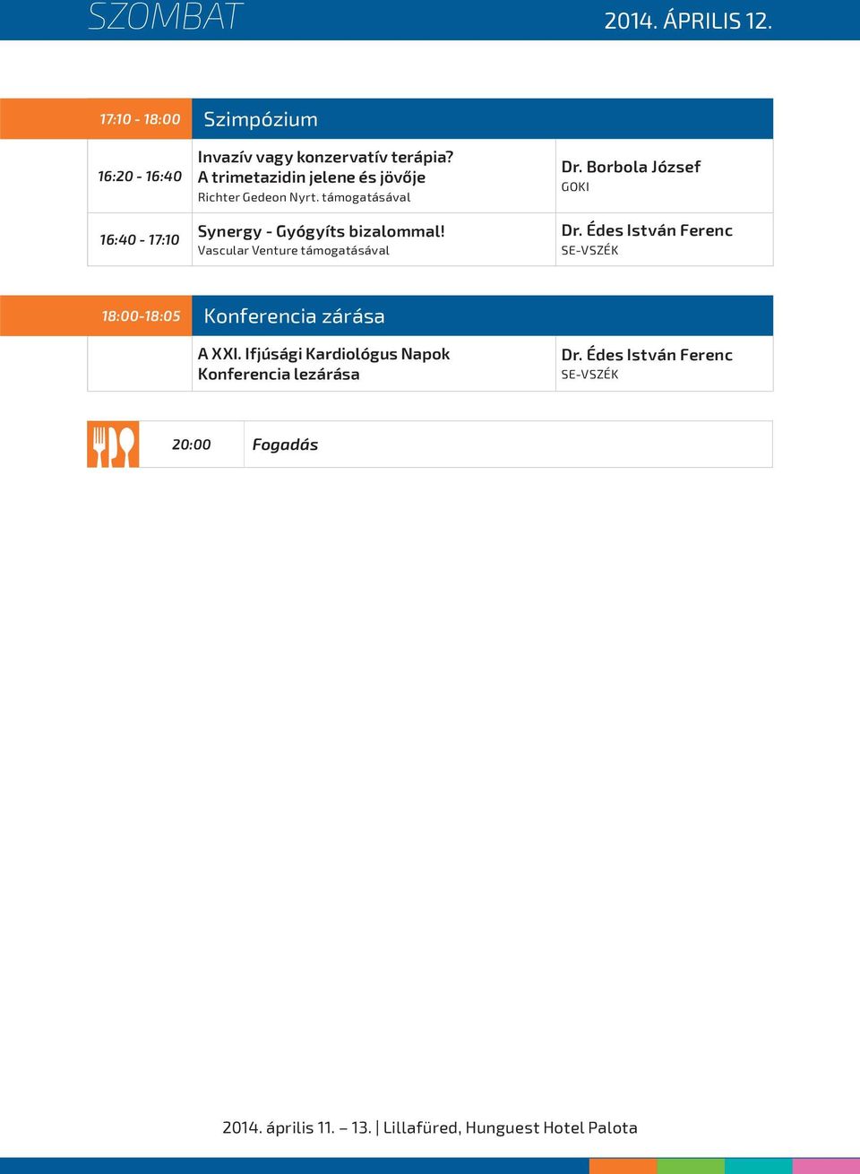 Vascular Venture támogatásával Dr. Borbola József Dr. Édes István Ferenc 18:00-18:05 Konferencia zárása A XXI.