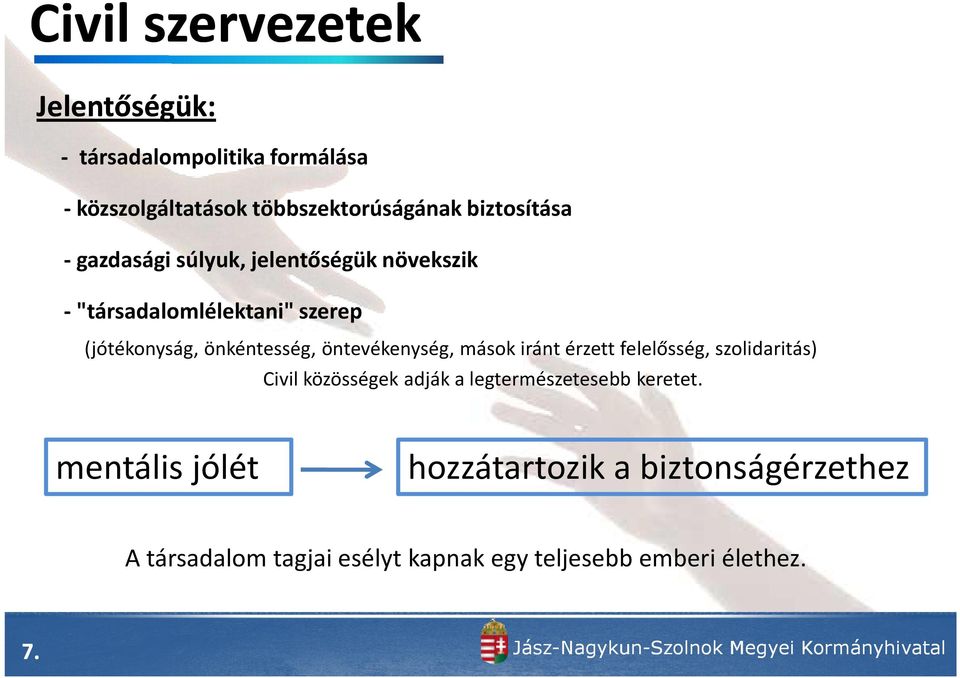 iránt érzett felelősség, szolidaritás) Civil közösségek adják a legtermészetesebb keretet.