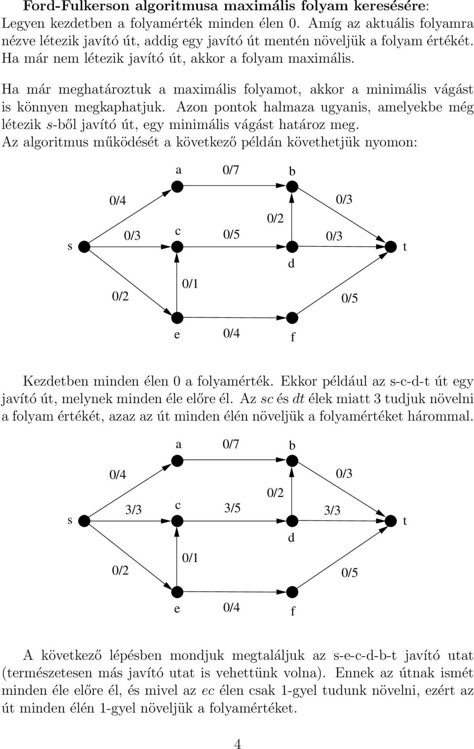 Az lgorimu műköéé kövkző pélán kövhjük nyomon: 0/3 c 0/3 0/5 0/3 0/5 Kzn minn éln 0 olymérék. Ekkor pélául z -c-- ú gy jvíó ú, mlynk minn él lőr él.