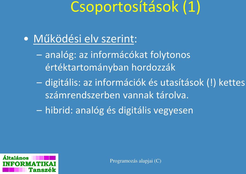 digitális: az információk és utasítások (!