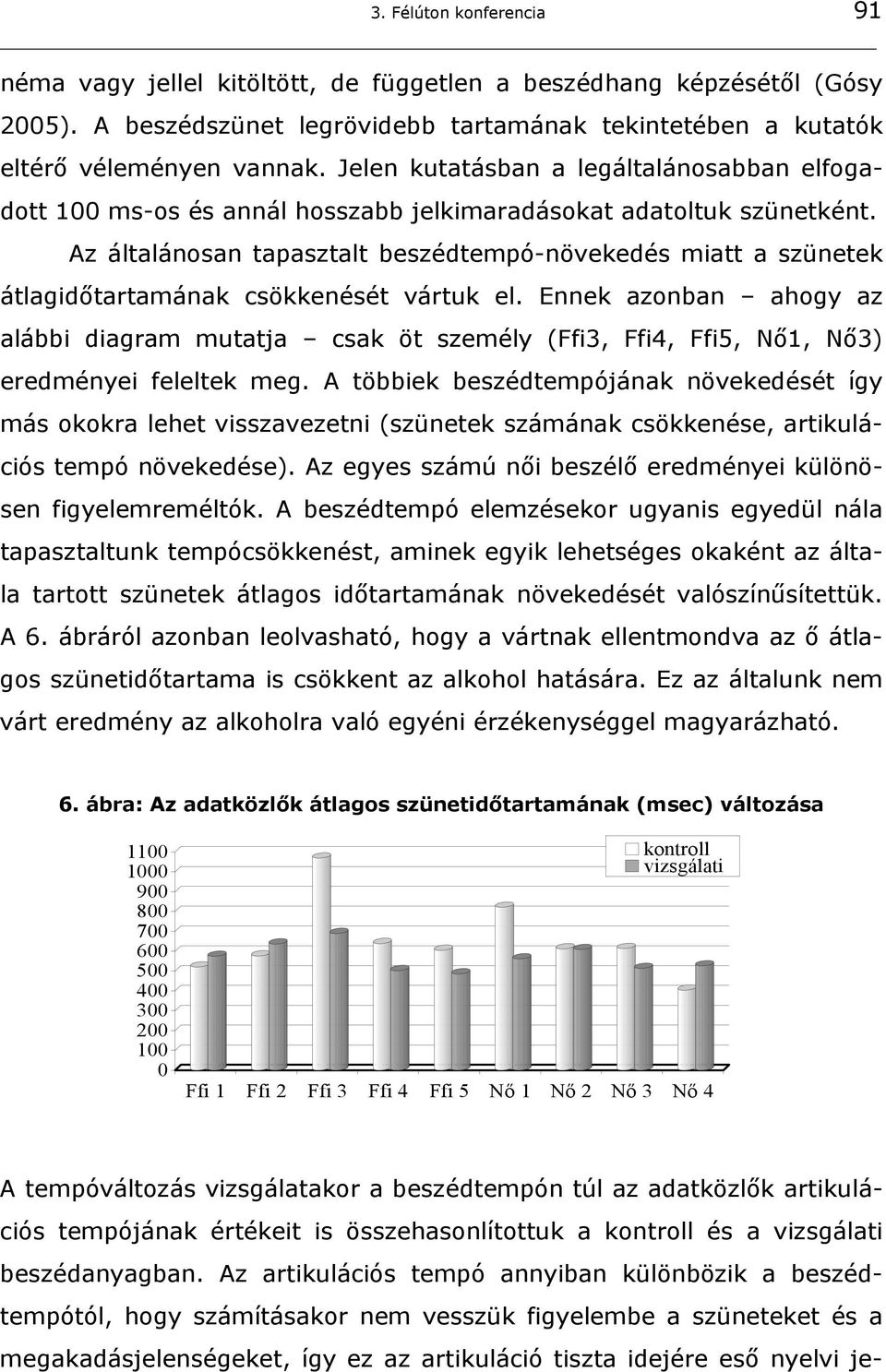 Az általánosan tapasztalt beszédtempó-növekedés miatt a szünetek átlagidőtartamának csökkenését vártuk el.