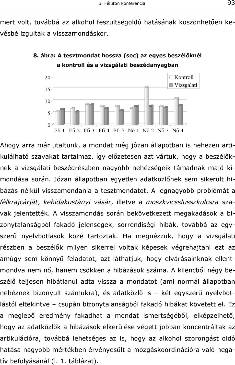 utaltunk, a mondat még józan állapotban is nehezen artikulálható szavakat tartalmaz, így előzetesen azt vártuk, hogy a beszélőknek a vizsgálati beszédrészben nagyobb nehézségeik támadnak majd