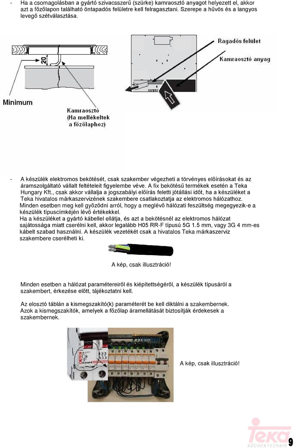A fix bekötésû termékek esetén a Teka Hungary Kft.