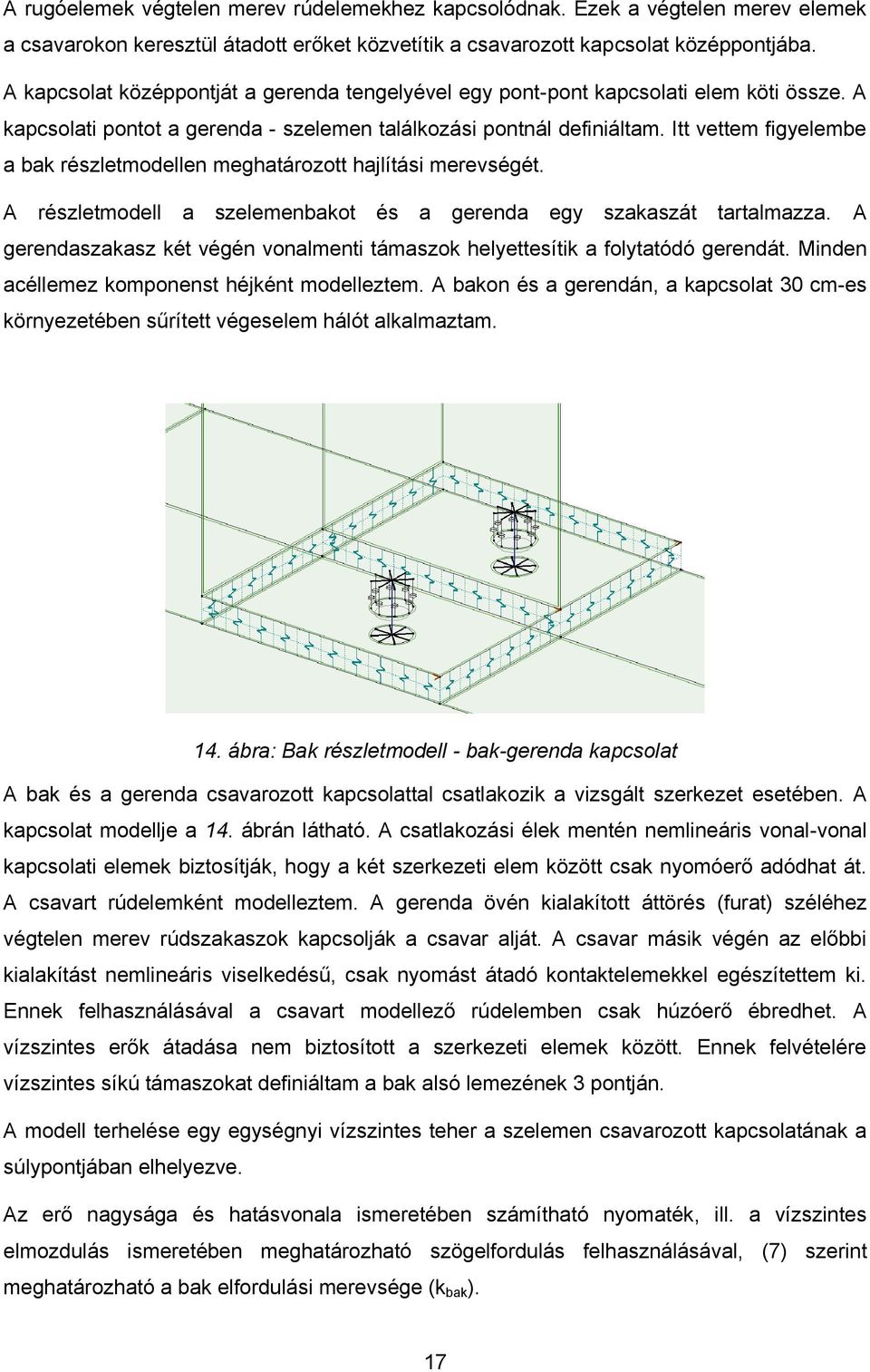 Itt vettem igyelembe b rézletmodellen meghtározott hjlítái merevégét. A rézletmodell zelemenbot é gerend egy zzát trtlmzz. A gerendzz ét végén vonlmenti támzo helyetteíti olyttódó gerendát.