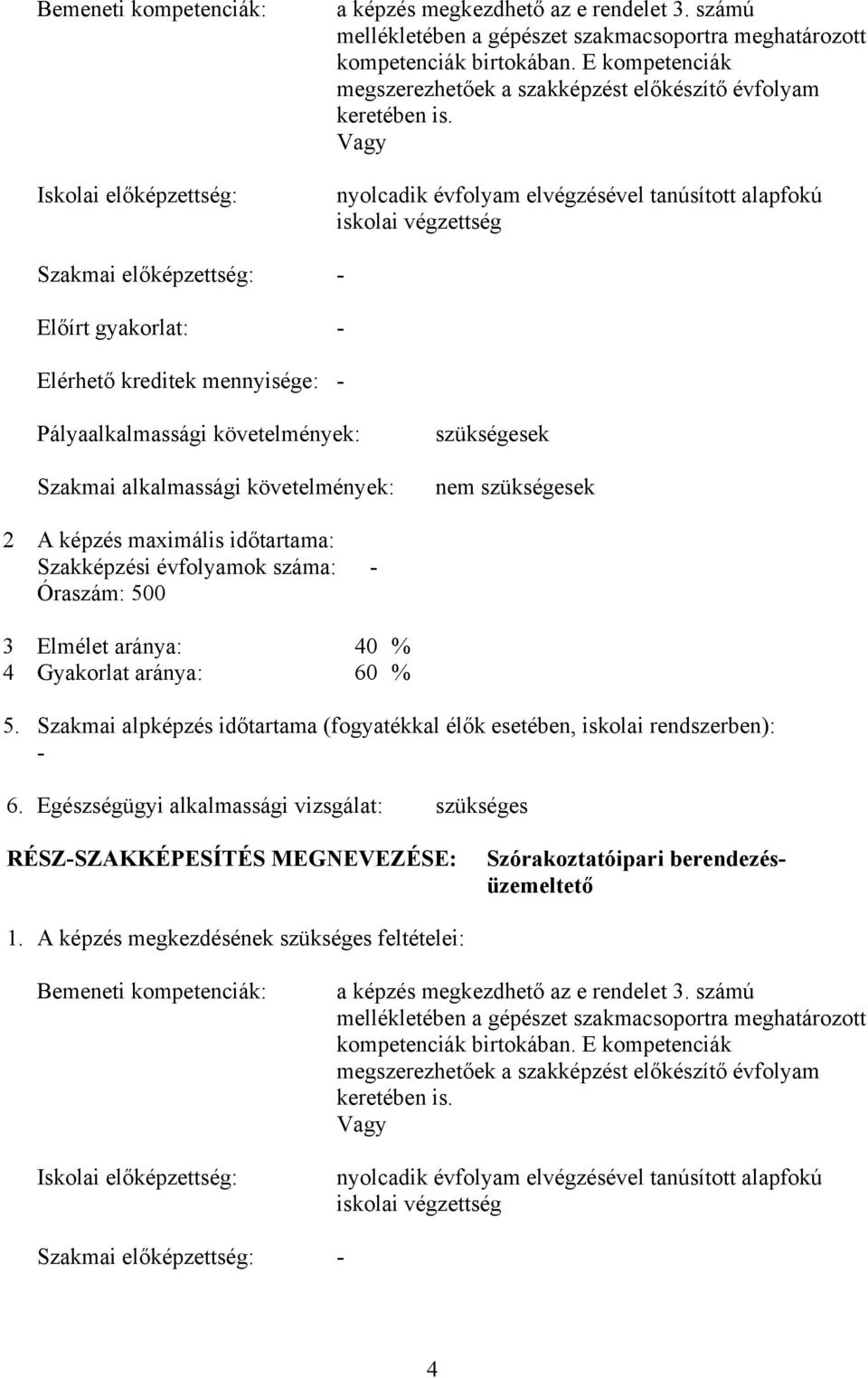 Vagy nyolcadik évfolyam elvégzésével tanúsított alapfokú iskolai végzettség Szakmai előképzettség: - Előírt gyakorlat: - Elérhető kreditek mennyisége: - Pályaalkalmassági követelmények: Szakmai