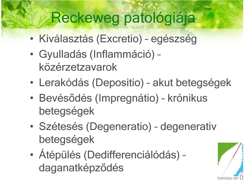 betegségek Bevésődés (Impregnátio) krónikus betegségek Szétesés