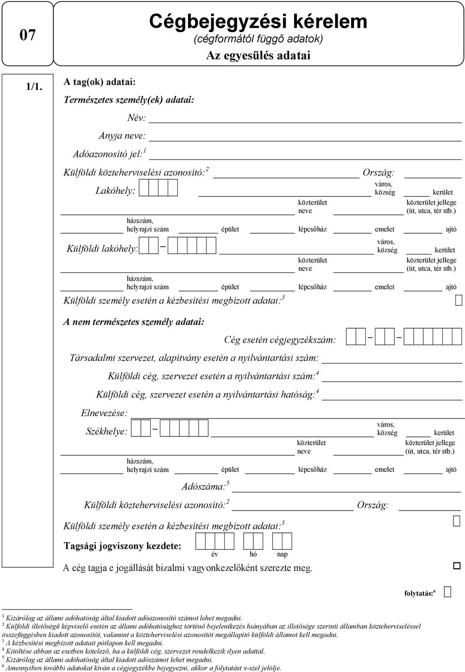 Az egyesülés adatai Ország: jellege jellege Külföldi személy esetén a kézbesítési megbízott adatai: 3 A nem természetes személy adatai: Cég esetén cégjegyzékszám: Társadalmi szervezet, alapítvány