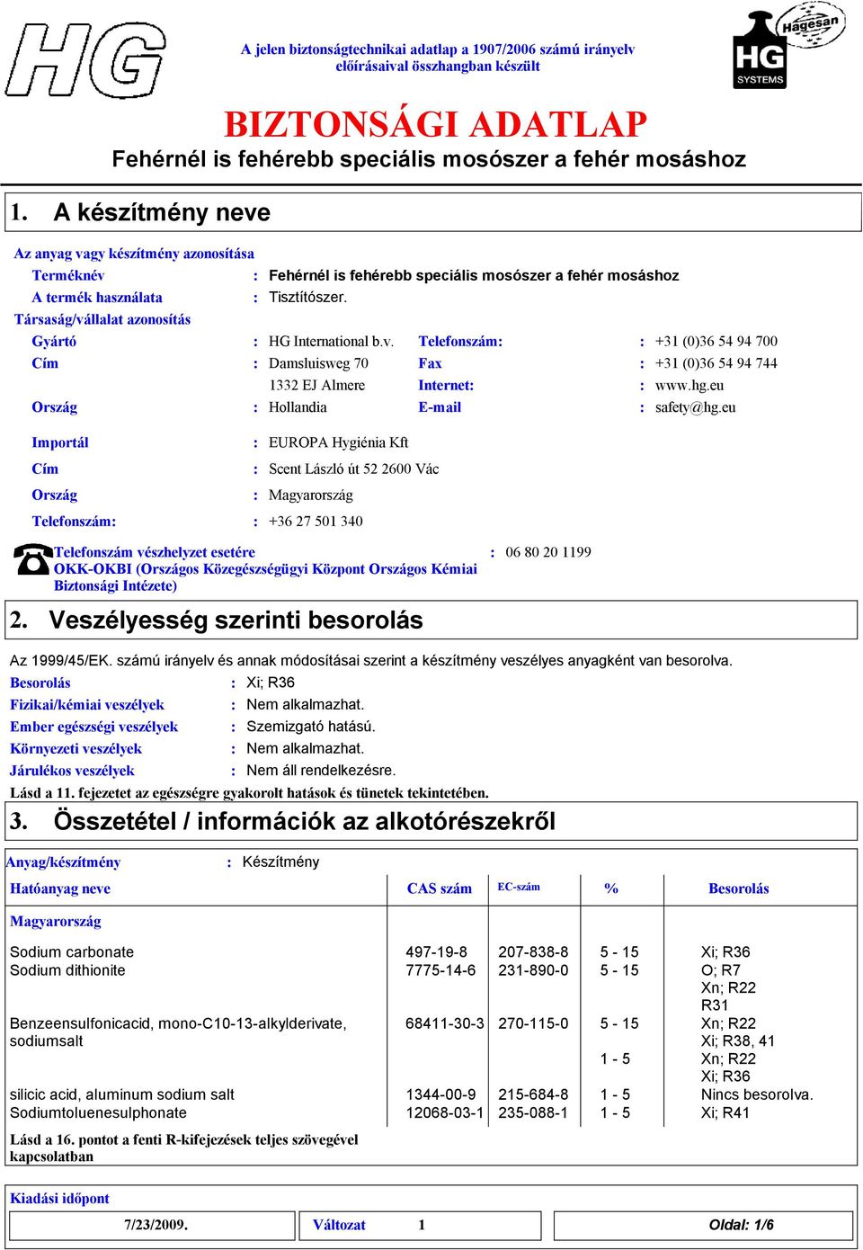 BIZTONSÁGI ADATLAP Fehérnél is fehérebb speciális mosószer a fehér mosáshoz  - PDF Ingyenes letöltés