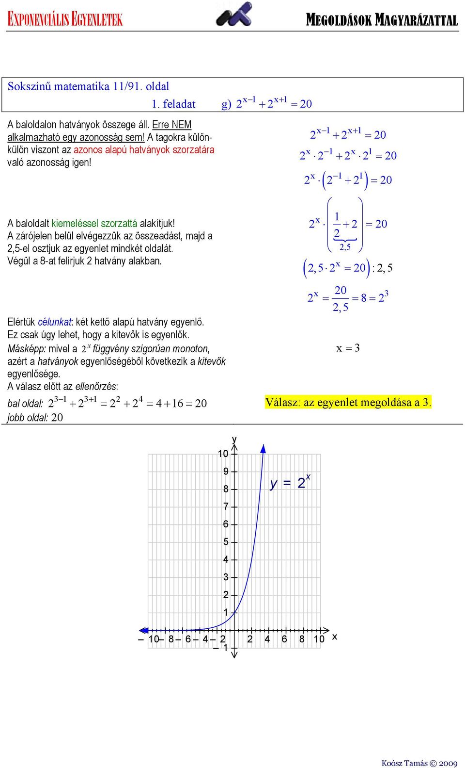 A zárójelen belül elvégezzük az összeadást, majd a,-el osztjuk az egenlet mindkét oldalát. Végül a -at felírjuk hatván alakban.