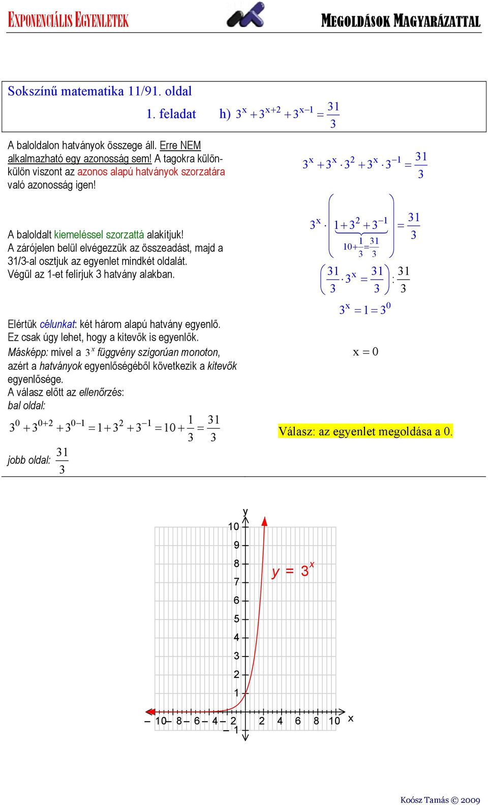 A zárójelen belül elvégezzük az összeadást, majd a /-al osztjuk az egenlet mindkét oldalát. Végül az -et felírjuk hatván alakban.