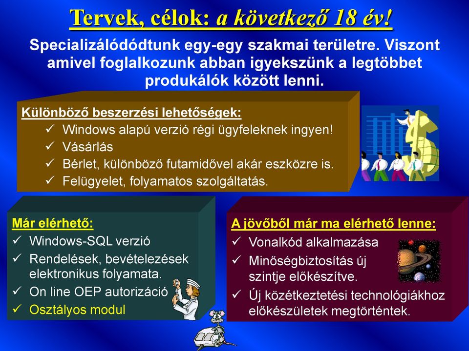 Különböző beszerzési lehetőségek: Windows alapú verzió régi ügyfeleknek ingyen! Vásárlás Bérlet, különböző futamidővel akár eszközre is.