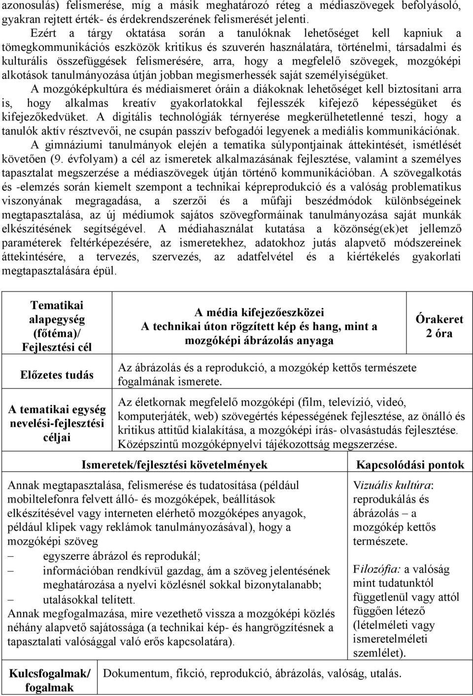 arra, hogy a megfelelő szövegek, mozgóképi alkotások tanulmányozása útján jobban megismerhessék saját személyiségüket.