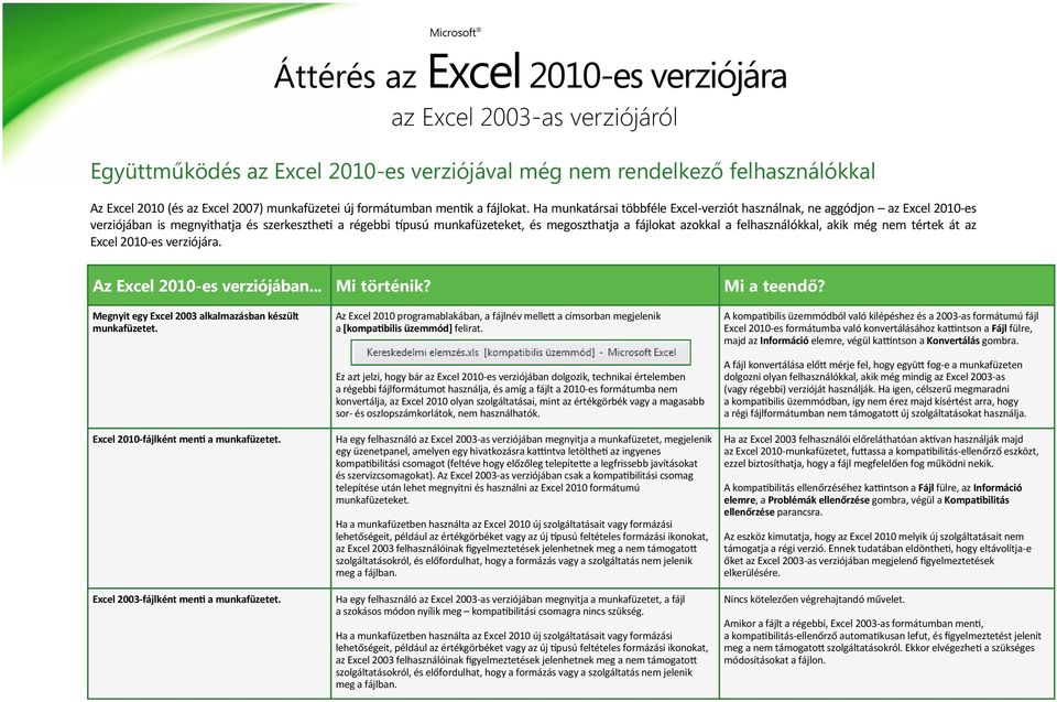 felhasználókkal, akik még nem tértek át az Excel 2010-es verziójára. Az Excel 2010-es verziójában... Mi történik? Mi a teendő? Megnyit egy Excel 2003 alkalmazásban készült munkafüzetet.