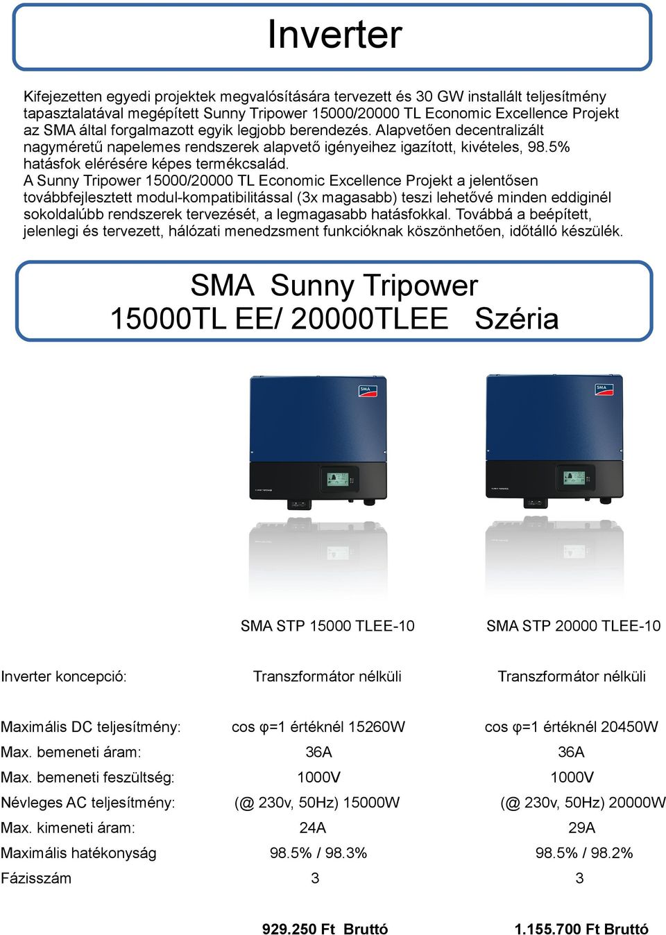 A Sunny Tripower 15000/20000 TL Economic Excellence Projekt a jelentősen továbbfejlesztett modul-kompatibilitással (3x magasabb) teszi lehetővé minden eddiginél sokoldalúbb rendszerek tervezését, a
