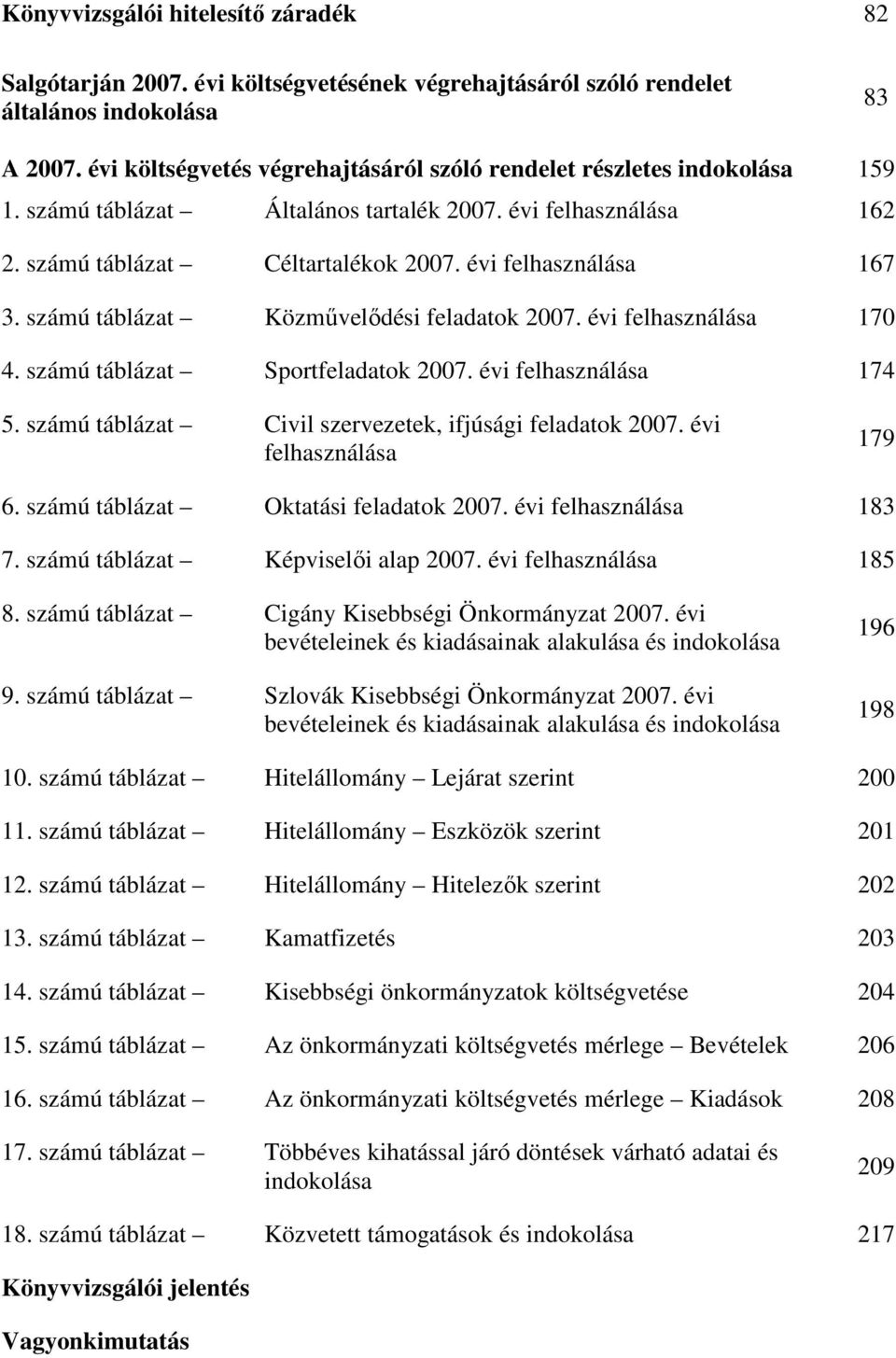 számú táblázat Közmővelıdési feladatok 2007. évi felhasználása 170 4. számú táblázat Sportfeladatok 2007. évi felhasználása 174 5. számú táblázat Civil szervezetek, ifjúsági feladatok 2007.