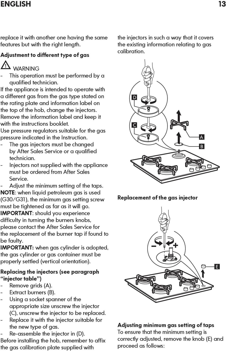 Remove the information label and keep it with the instructions booklet. Use pressure regulators suitable for the gas pressure indicated in the Instruction.