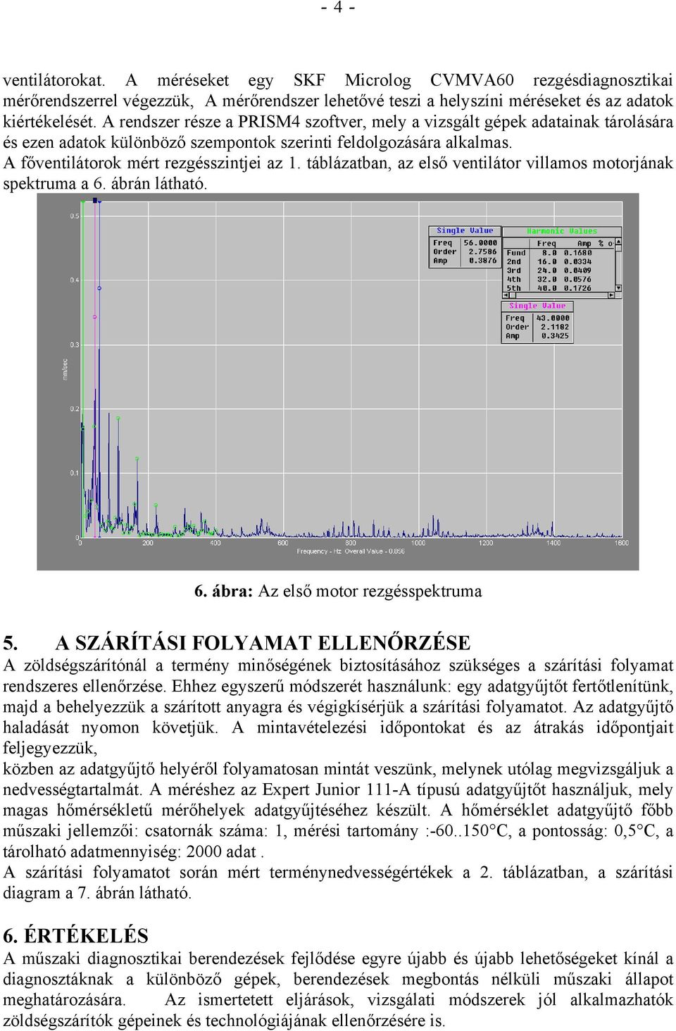 táblázatban, az első ventilátor villamos motorjának spektruma a 6. ábrán látható. 6. ábra: Az első motor rezgésspektruma 5.
