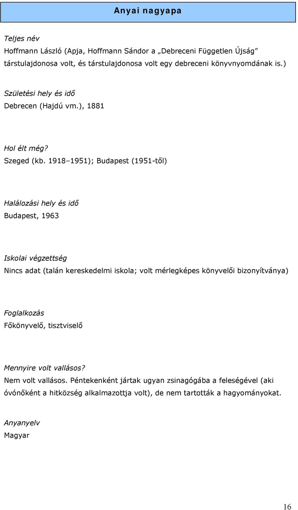 1918 1951); Budapest (1951-től) Halálozási hely és idő Budapest, 1963 Iskolai végzettség (talán kereskedelmi iskola; volt mérlegképes könyvelői bizonyítványa)