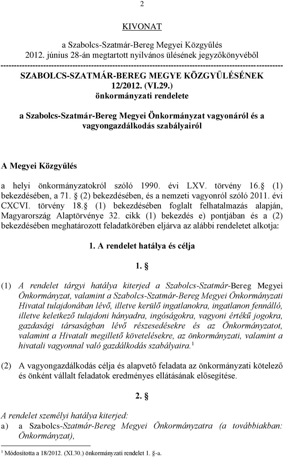 KÖZGYŰLÉSÉNEK 12/2012. (VI.29.