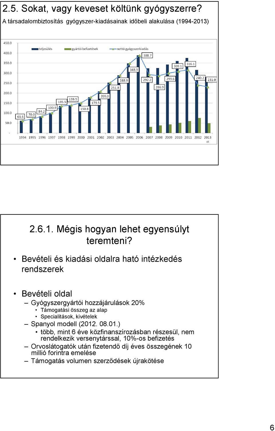 Bevételi és kiadási oldalra ható intézkedés rendszerek Bevételi oldal Gyógyszergyártói hozzájárulások 20% Támogatási összeg az alap