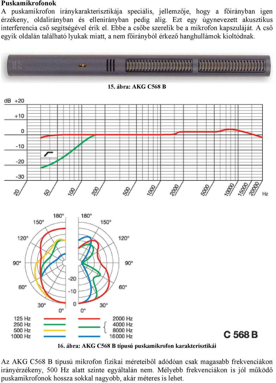A cső egyik oldalán található lyukak miatt, a nem főirányból érkező hanghullámok kioltódnak. 15. ábra: AKG C568 B 16.
