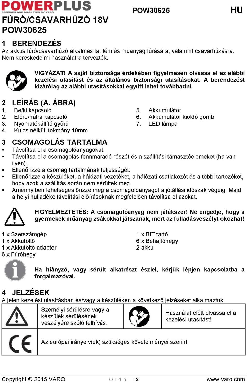 2 LEÍRÁS (A. ÁBRA) 1. Be/ki kapcsoló 2. Előre/hátra kapcsoló 3. Nyomatékállító gyűrű 4. Kulcs nélküli tokmány 10mm 5. Akkumulátor 6. Akkumulátor kioldó gomb 7.