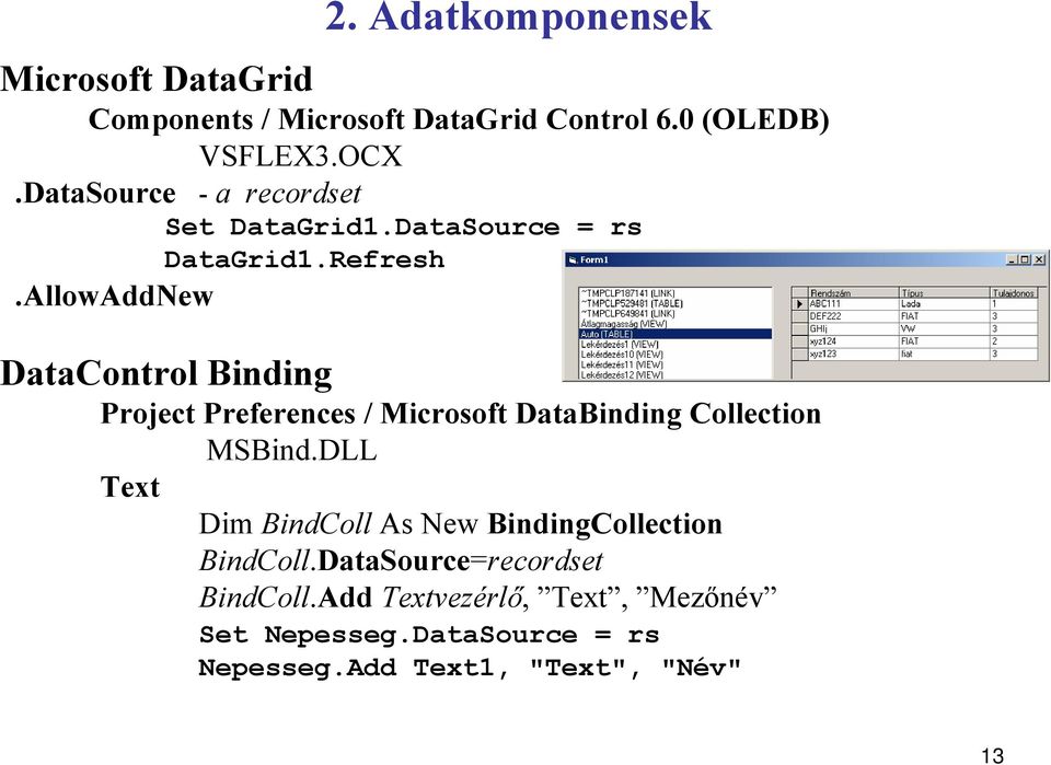 AllowAddNew DataControl Binding Project Preferences / Microsoft DataBinding Collection MSBind.