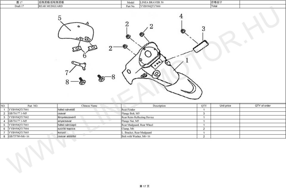 -M anya Flange Nut, M YYB90QT003 hátsó sárcsapó Rear Mudguard, Rear Wheel 6 YYB90QT004 szorító