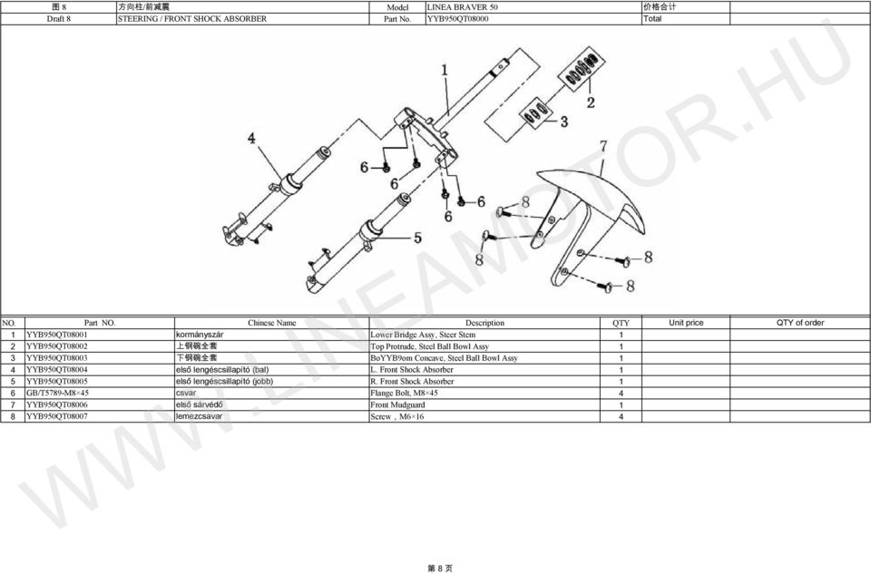 Assy 4 YYB90QT08004 első lengéscsillapító (bal) L. Front Shock Absorber YYB90QT0800 első lengéscsillapító (jobb) R.