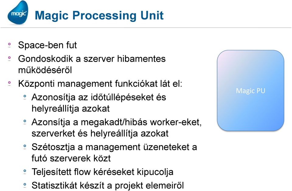 worker-eket, szerverket és helyreállítja azokat Szétosztja a management üzeneteket a futó szerverek közt