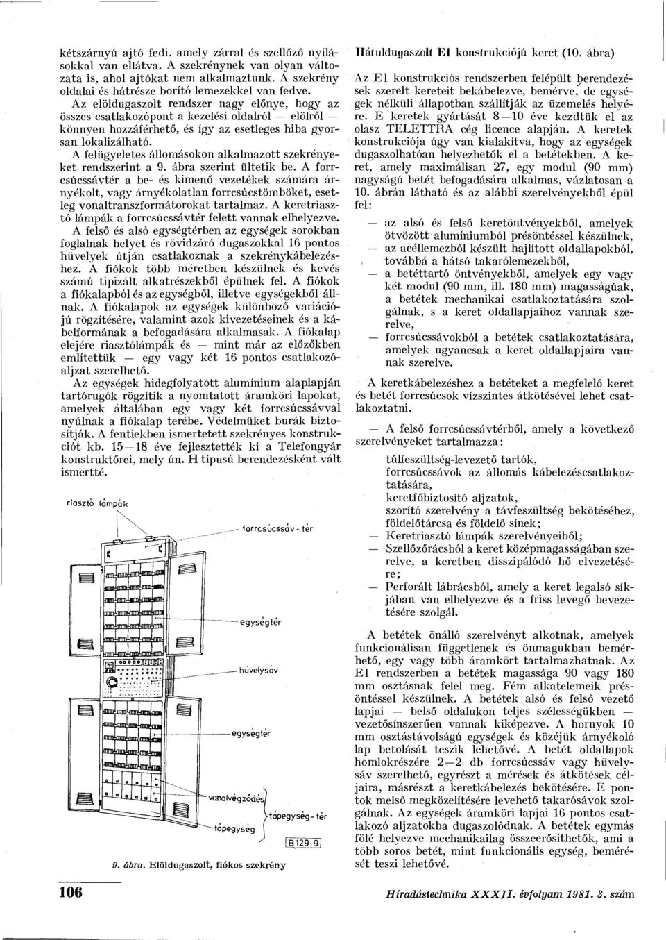 A felügyeletes állomásokon alkalmazott szekrényeket rendszerint a 9. ábra szerint ültetik be.