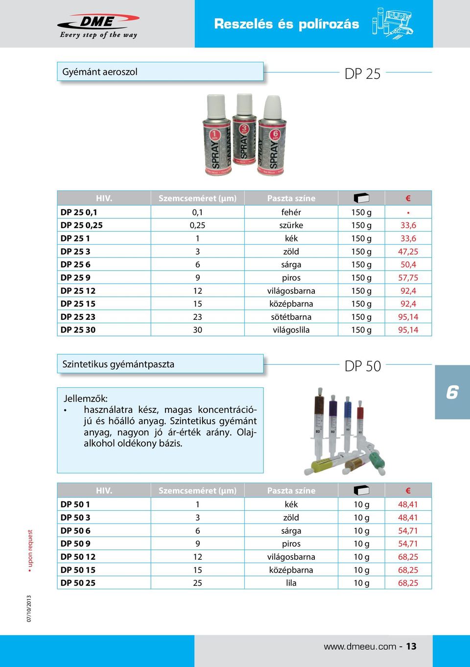 DP 25 12 12 világosbarna 150 g 92,4 DP 25 15 15 középbarna 150 g 92,4 DP 25 23 23 sötétbarna 150 g 95,14 DP 25 30 30 világoslila 150 g 95,14 Szintetikus gyémántpaszta használatra kész, magas