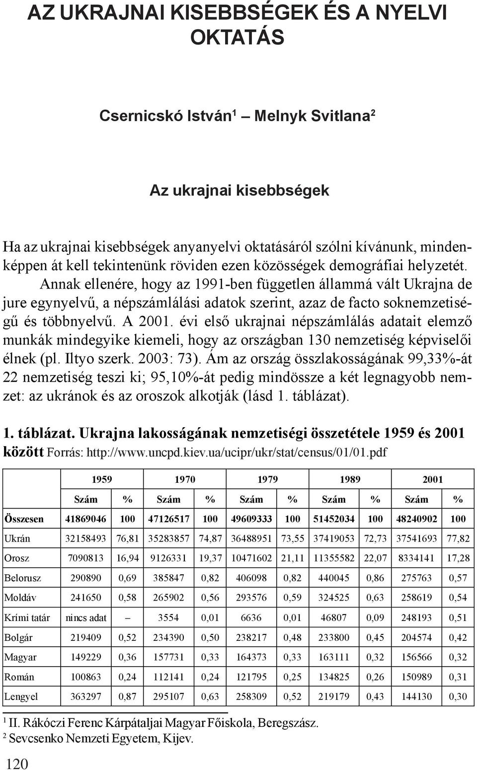Annak ellenére, hogy az 1991-ben független állammá vált Ukrajna de jure egynyelvű, a népszámlálási adatok szerint, azaz de facto soknemzetiségű és többnyelvű. A 2001.