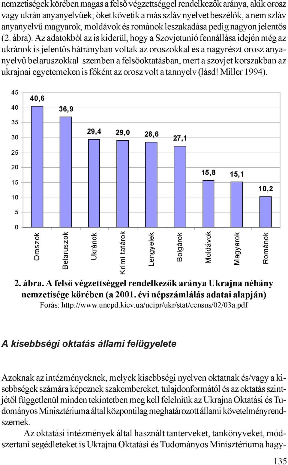 Az adatokból az is kiderül, hogy a Szovjetunió fennállása idején még az ukránok is jelentős hátrányban voltak az oroszokkal és a nagyrészt orosz anyanyelvű belaruszokkal szemben a felsőoktatásban,