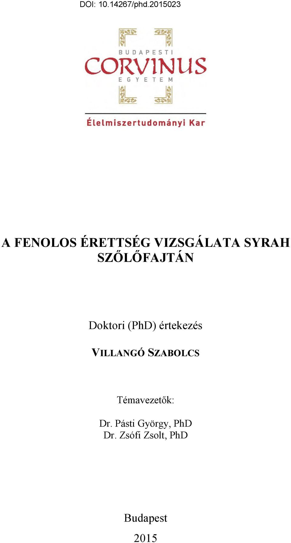 VILLANGÓ SZABOLCS Témavezetők: Dr.