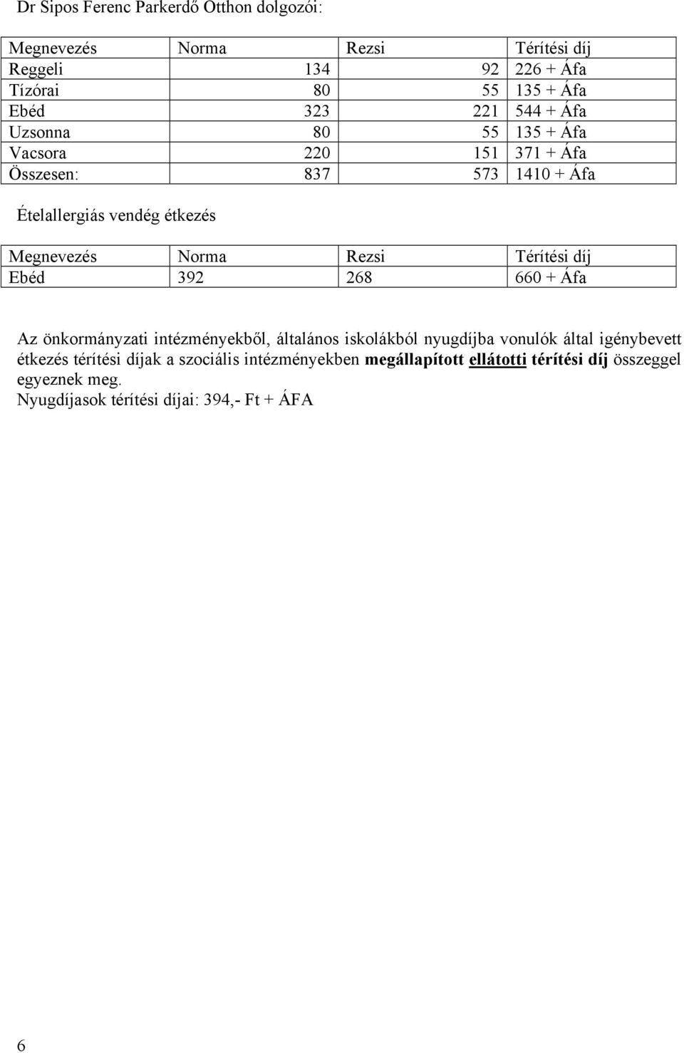 Az önkormányzati intézményekből, általános iskolákból nyugdíjba vonulók által igénybevett étkezés térítési díjak a