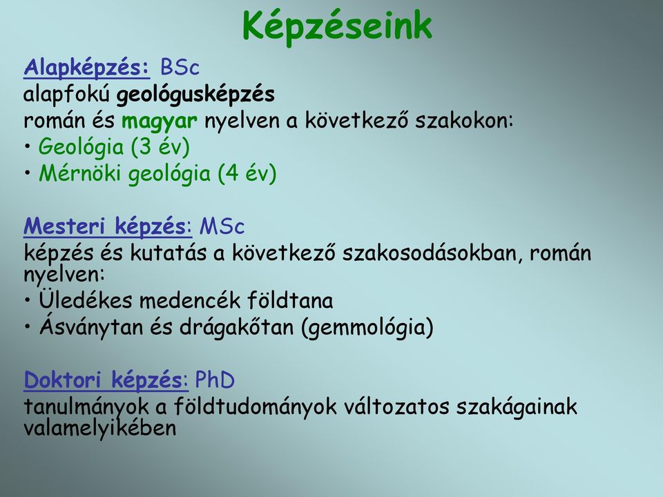 következő szakosodásokban, román nyelven: Üledékes medencék földtana Ásványtan és drágakőtan