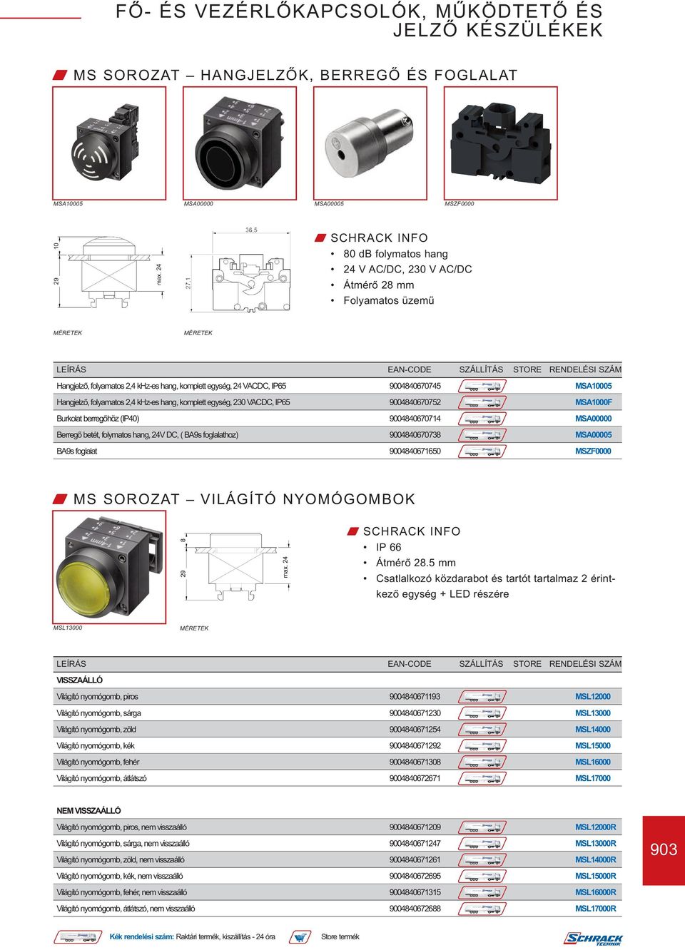 Berregő betét, folymatos hang, 24V DC, ( BA9s foglalathoz) 9004840670738 MSA00005 BA9s foglalat 9004840671650 MSZF0000 W MS SOROZAT VILÁGÍTÓ NYOMÓGOMBOK Átmérő 28.